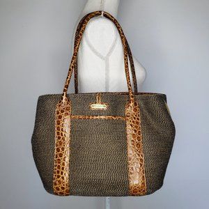 Eric Javits Brown Woven Croc Style Trim Tote Bag